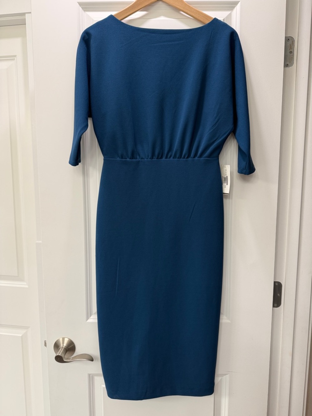 NWT Alexia Admor Deep Teal Midi Sheath Dress with Elbow Sleeves